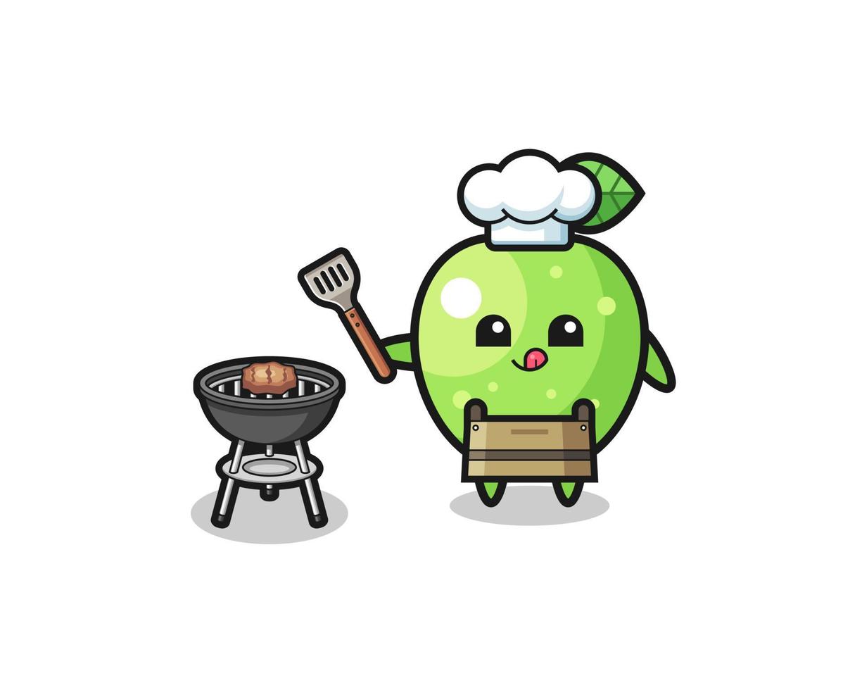 green apple barbeque chef with a grill vector