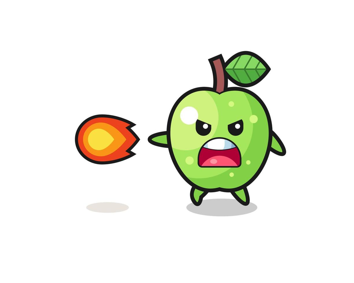 cute green apple mascot is shooting fire power vector
