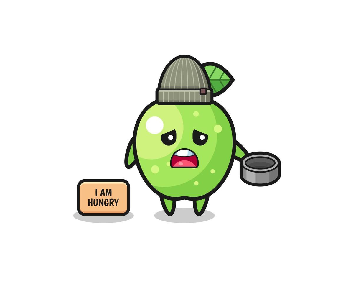 cute green apple beggar cartoon character vector
