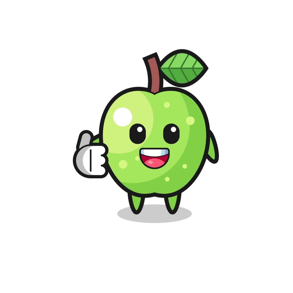 Mascota de manzana verde haciendo Thumbs up gesto vector