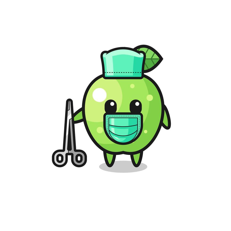 cirujano personaje de mascota de manzana verde vector