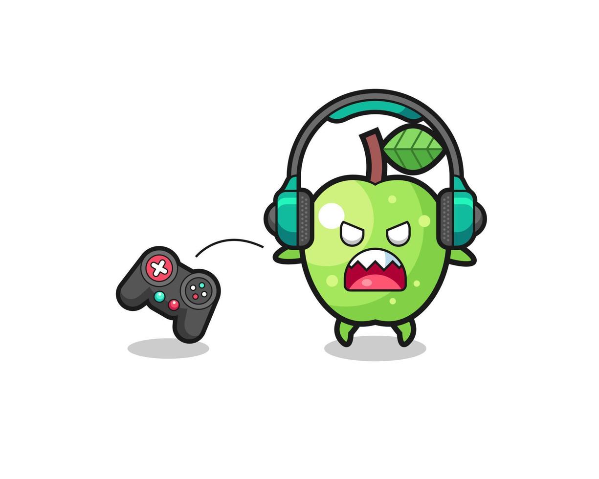 green apple gamer mascot is angry vector