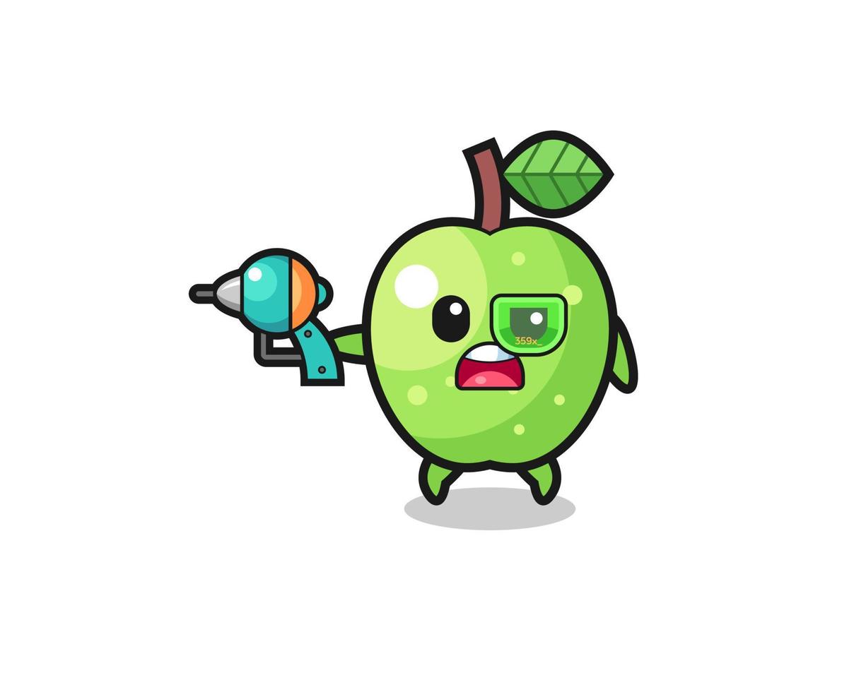 cute green apple holding a future gun vector