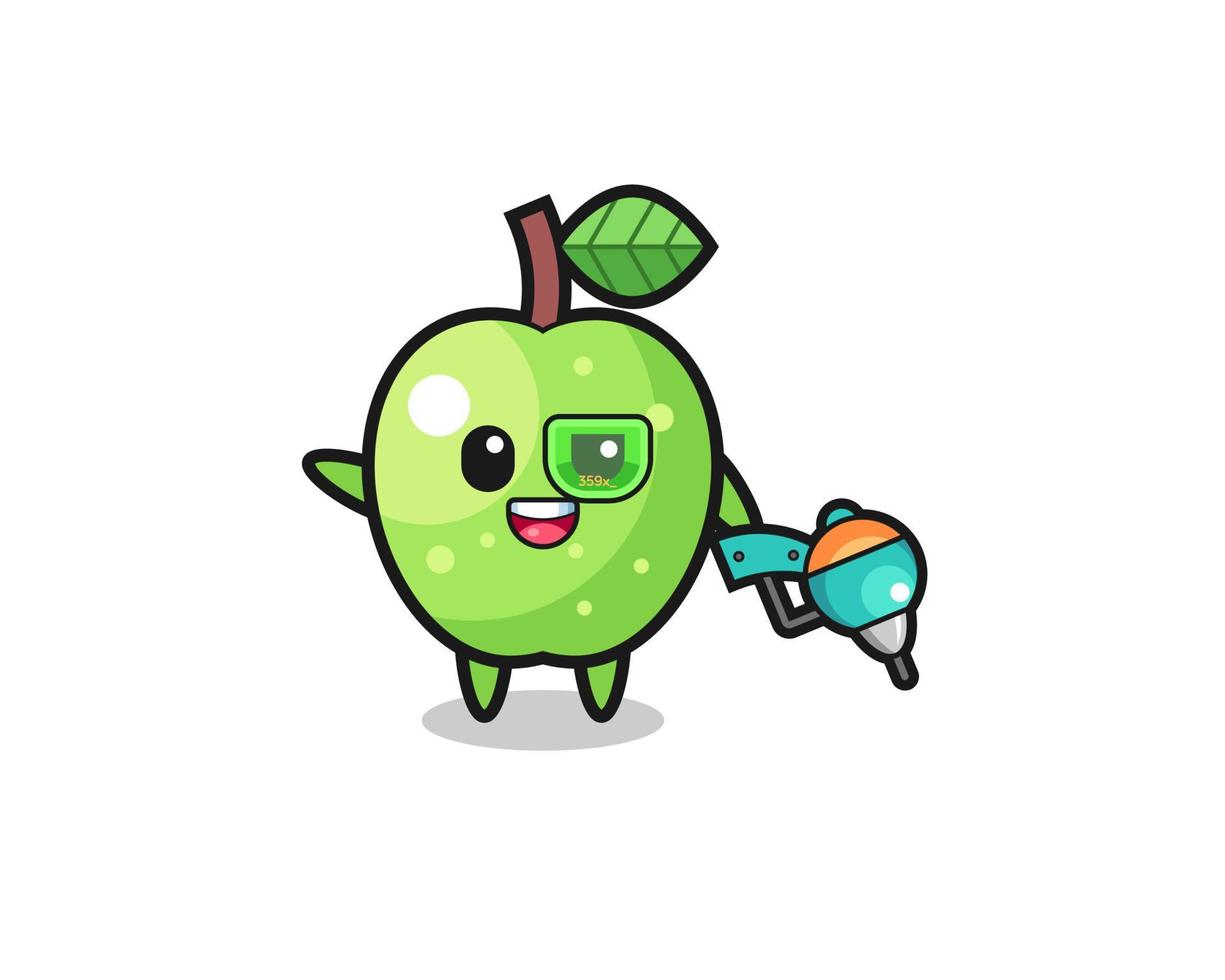 dibujos animados de manzana verde como mascota del futuro guerrero vector