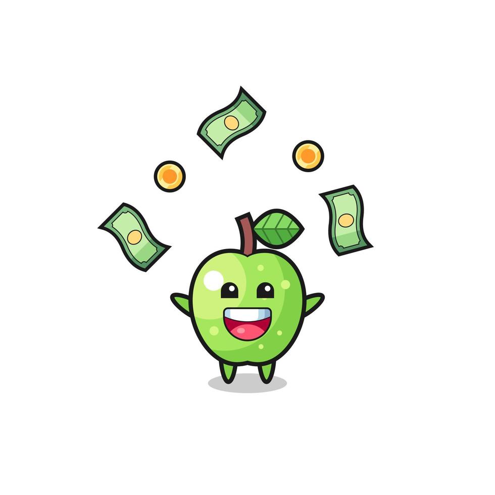 illustration of the green apple catching money falling from the sky vector