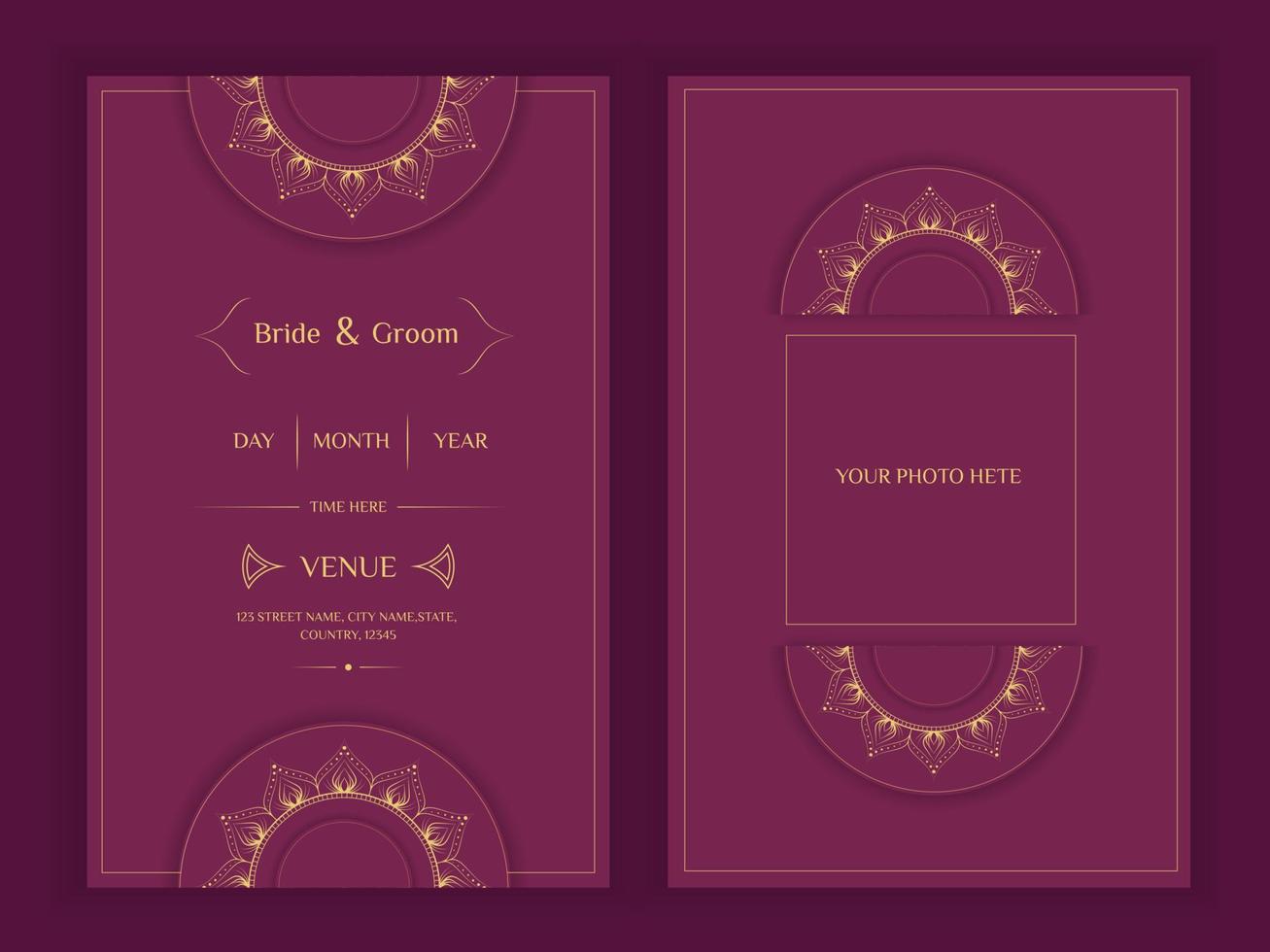 Indian wedding card template with mandala digital invitation design vector