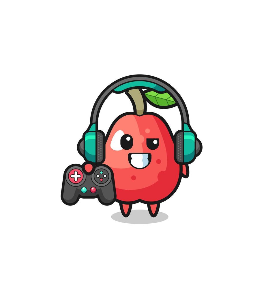 mascota de jugador de manzana de agua sosteniendo un controlador de juego vector