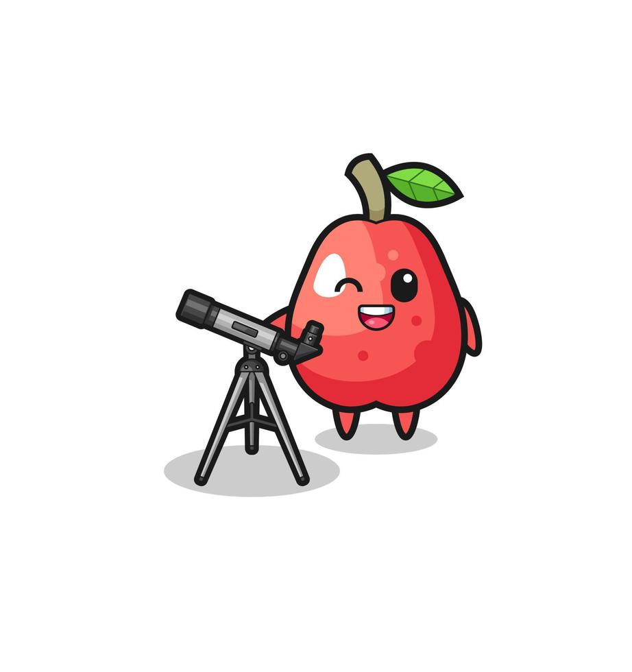 water apple astronomer mascot with a modern telescope vector