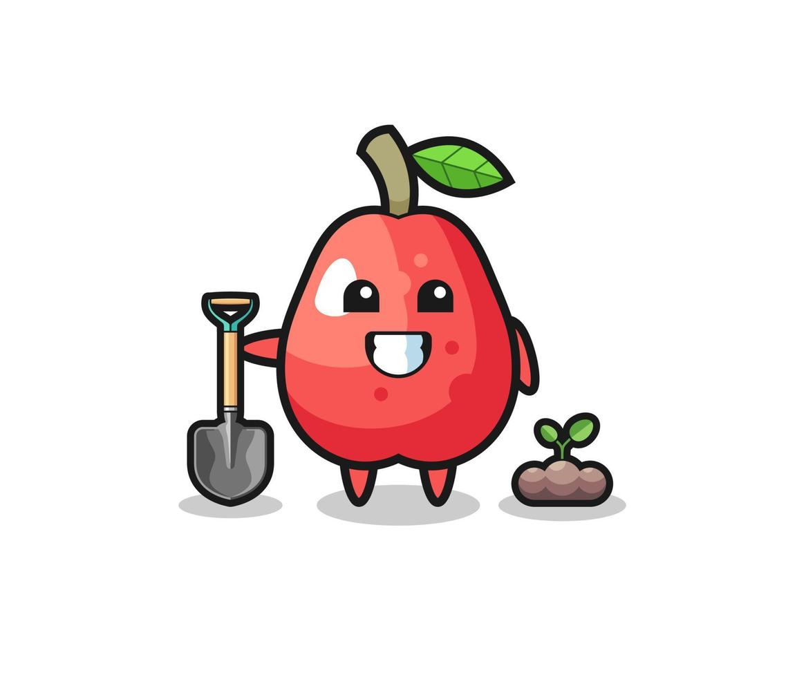 cute water apple cartoon is planting a tree seed vector