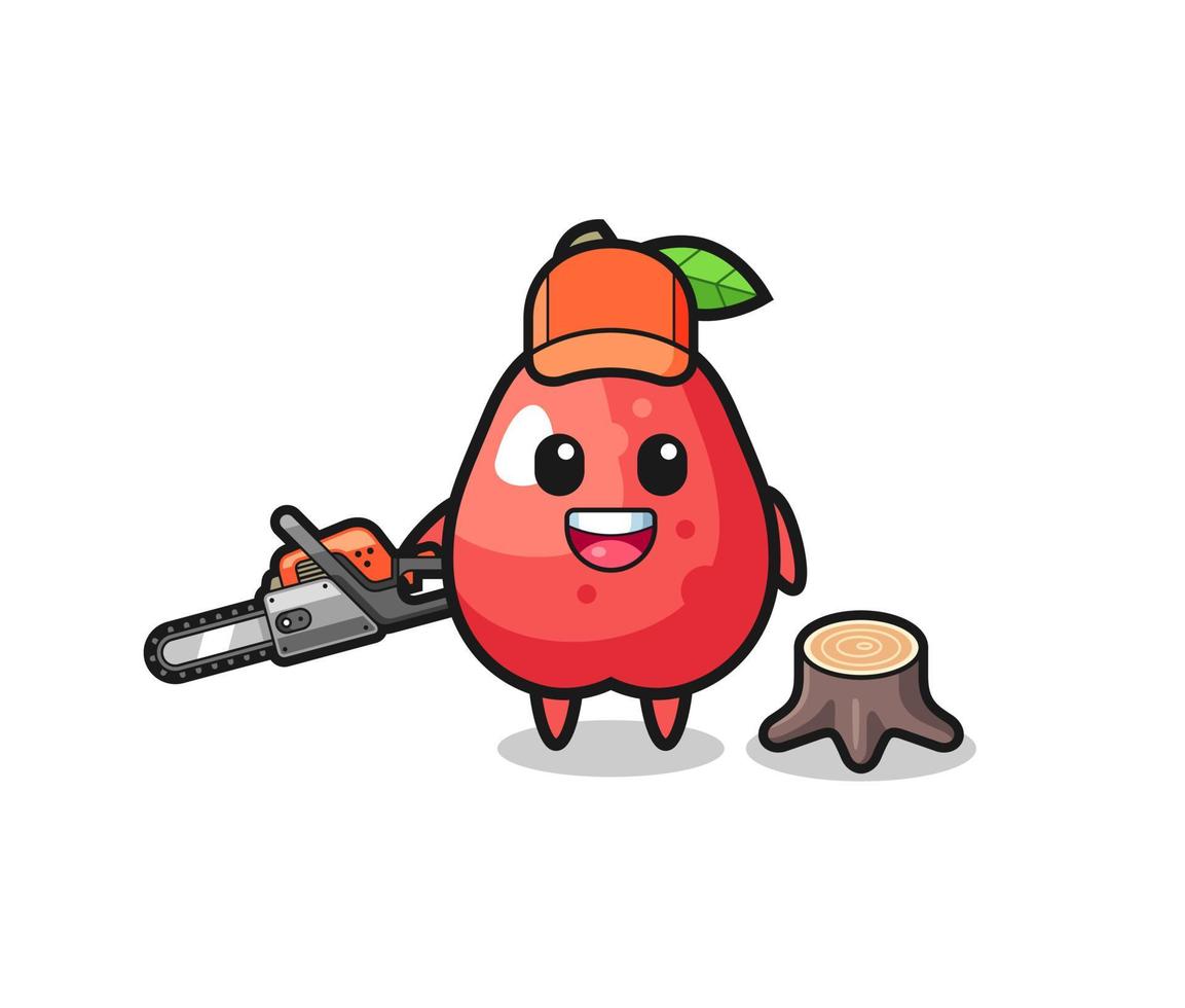 water apple lumberjack character holding a chainsaw vector