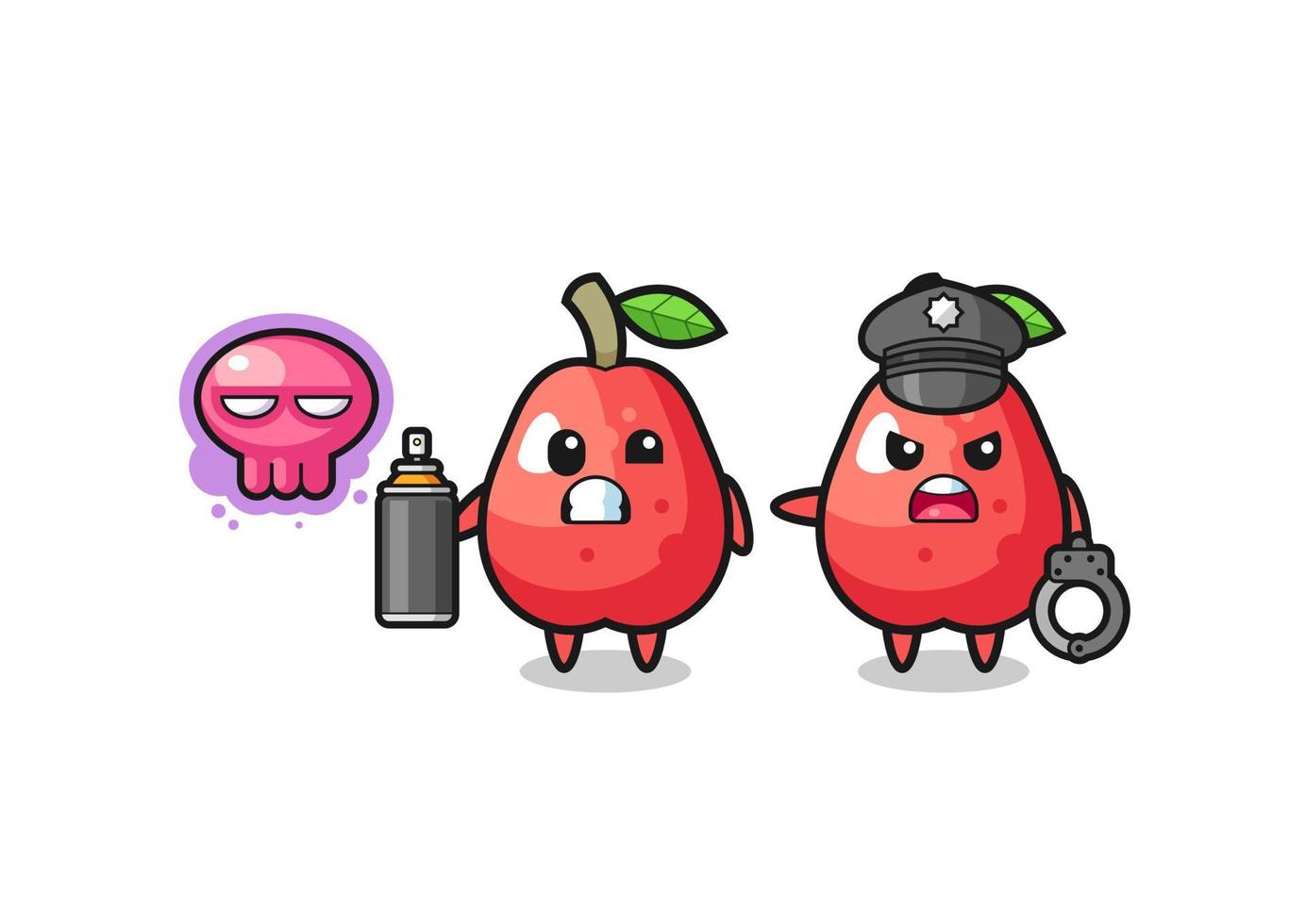 water apple cartoon doing vandalism and caught by the police vector