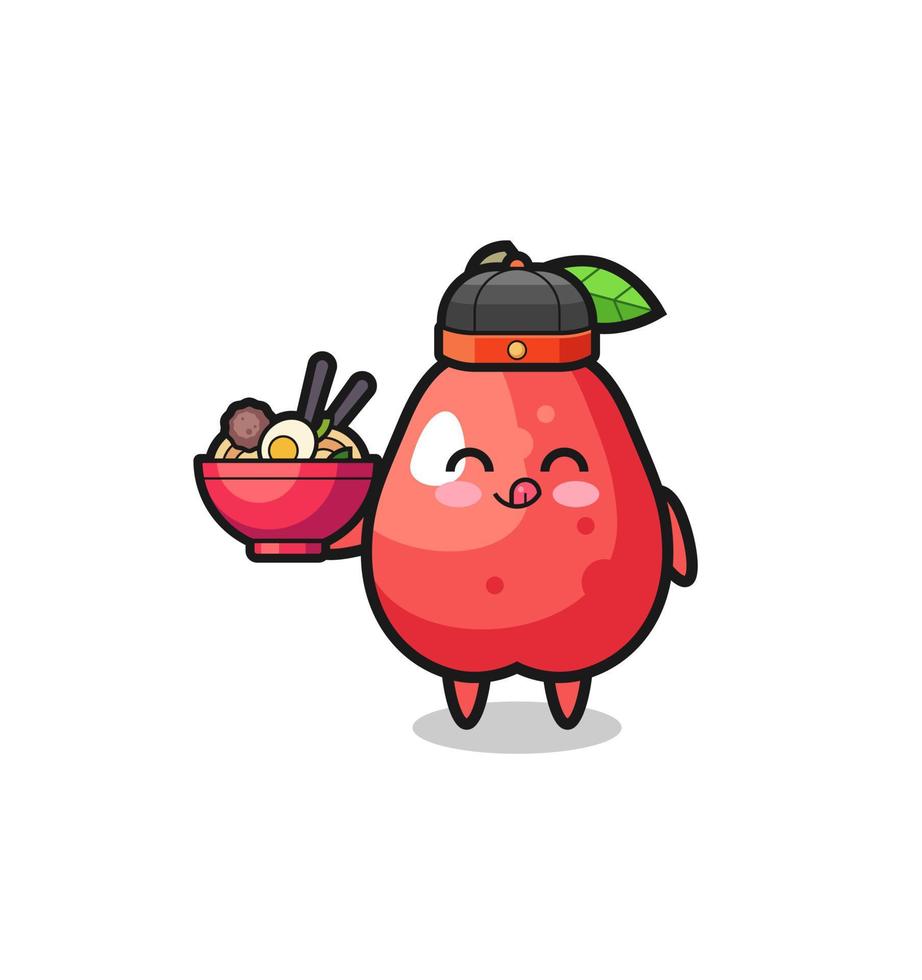 water apple as Chinese chef mascot holding a noodle bowl vector