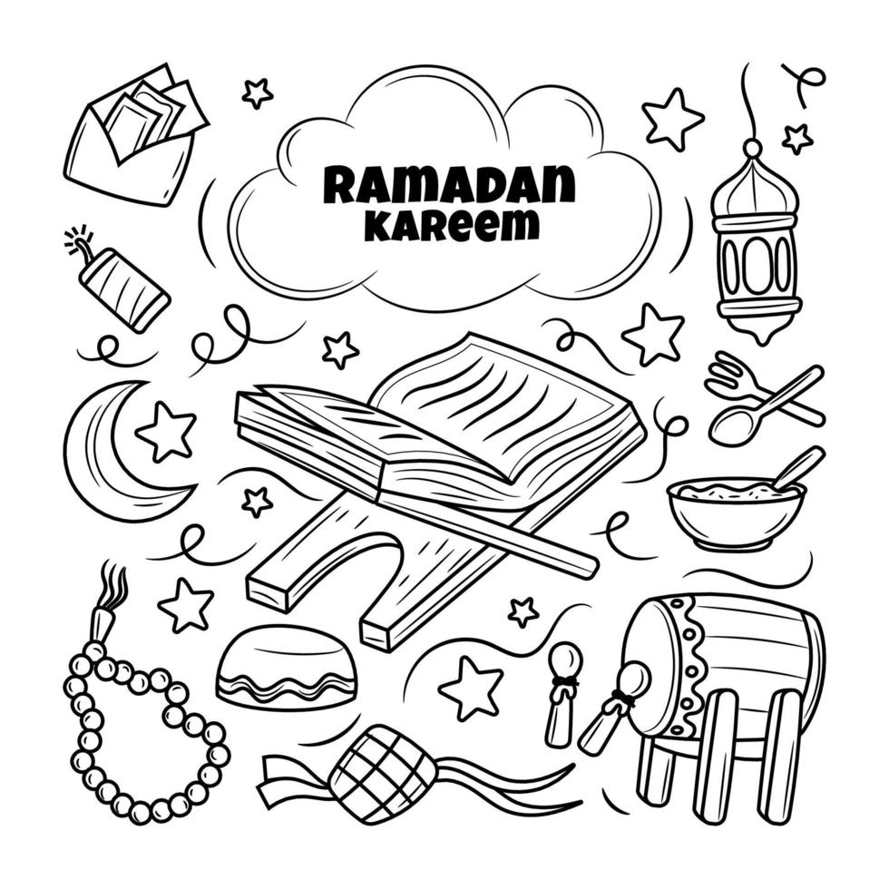 Ramadán Kareem con estilo doodle dibujado a mano vector