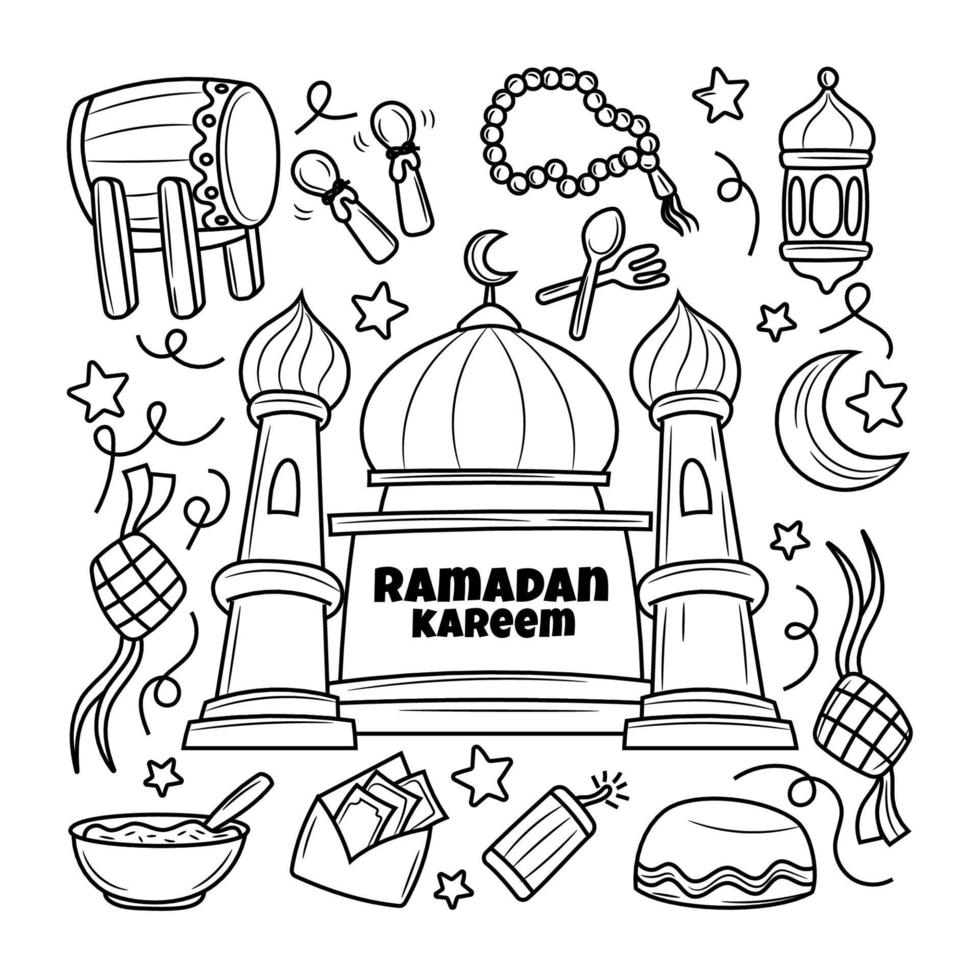 Ramadan Kareem with Hand drawn doodle style vector