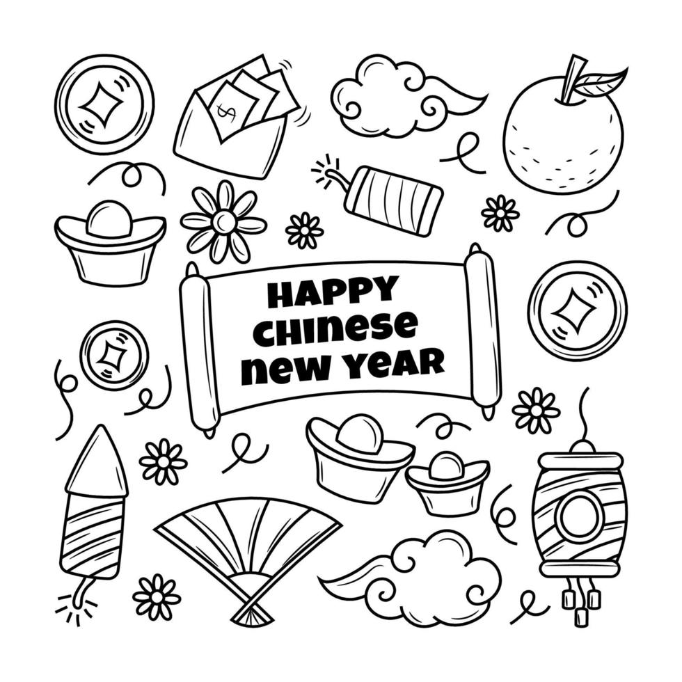 año nuevo chino con estilo doodle dibujado a mano 5048244 Vector en