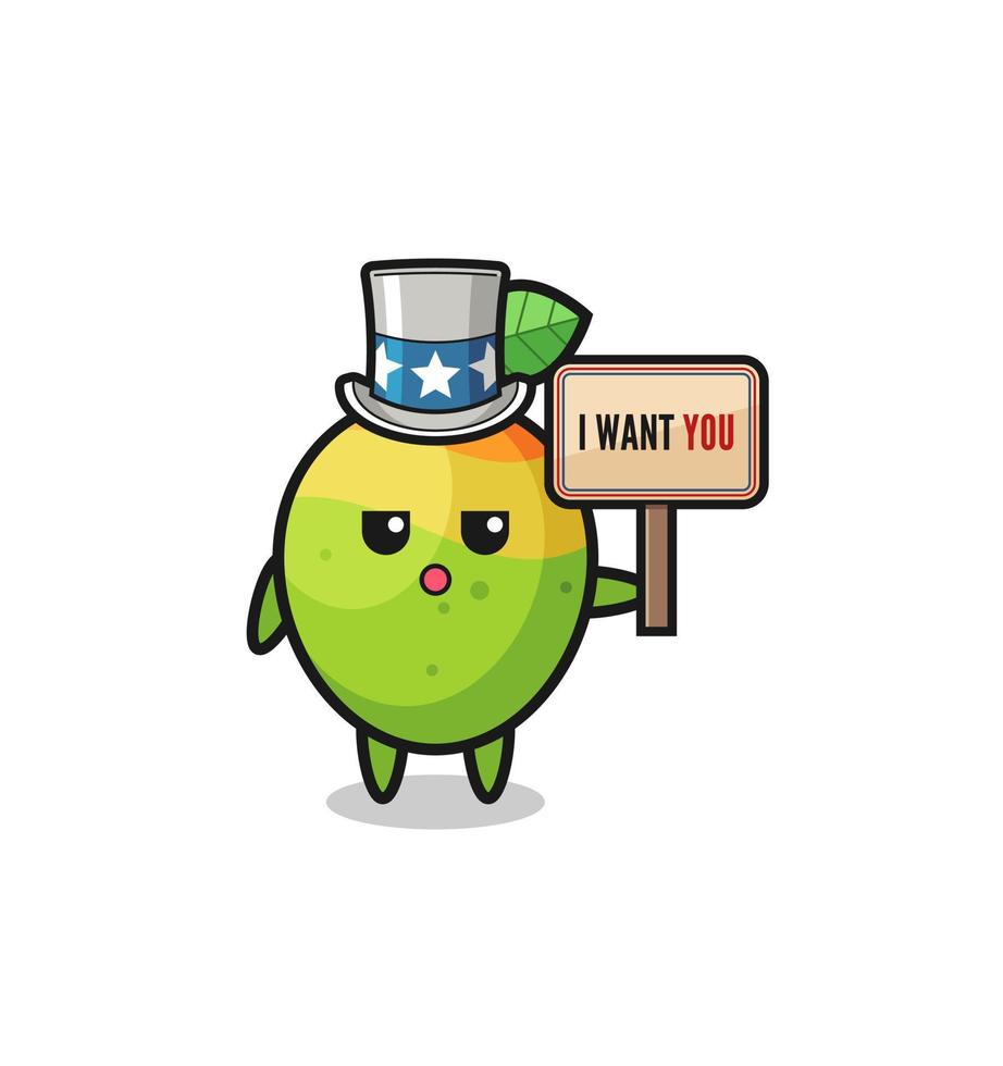 mango cartoon as uncle Sam holding the banner I want you vector