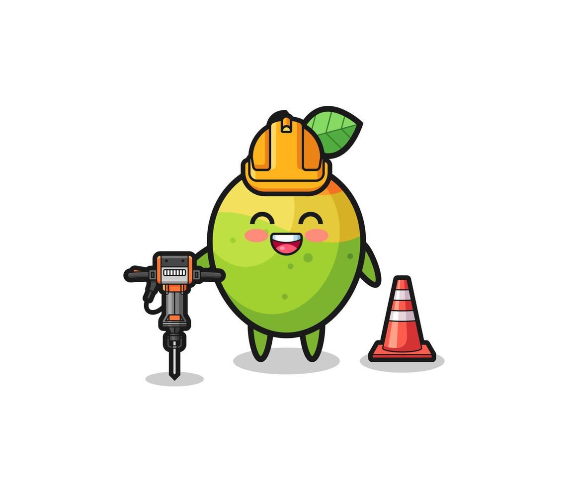 Mascota del trabajador de la carretera de mango sosteniendo la máquina perforadora vector