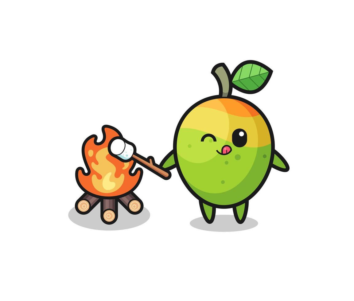 personaje de mango está quemando malvavisco vector