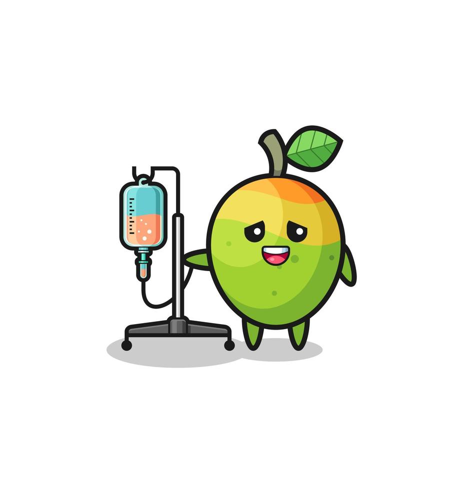 cute mango character standing with infusion pole vector