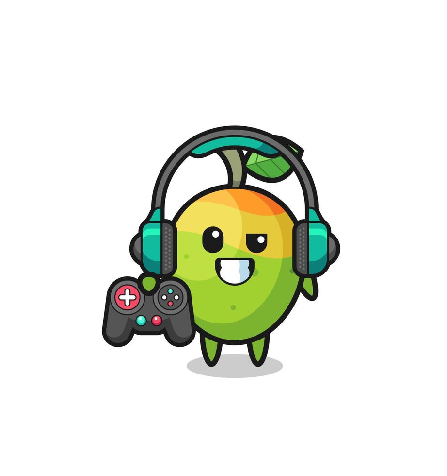 mango gamer mascot holding a game controller vector