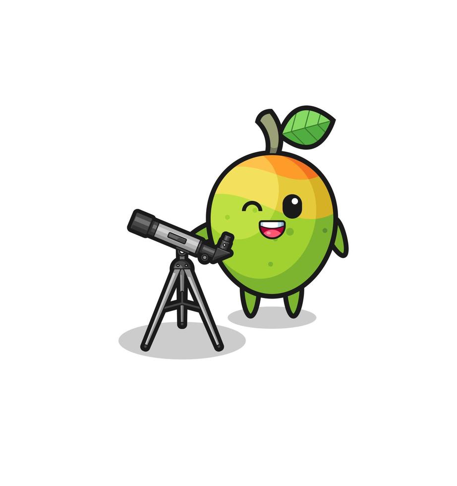 mango astronomer mascot with a modern telescope vector