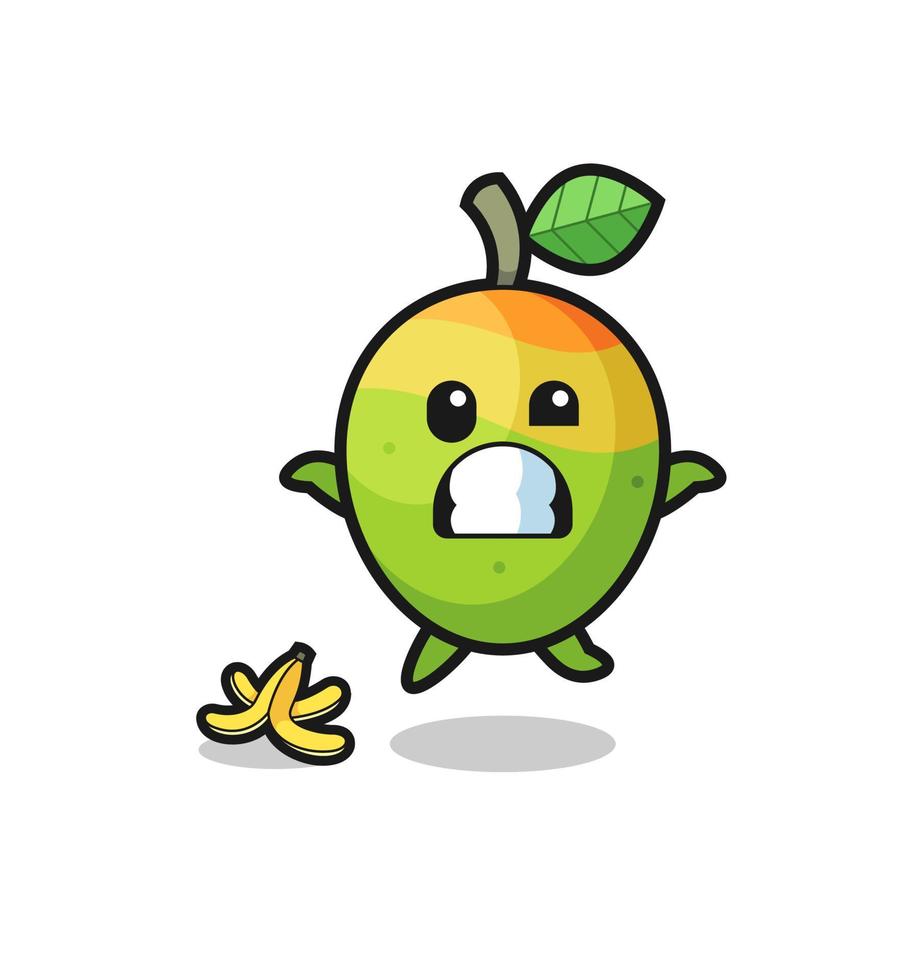 mango cartoon is slip on a banana peel vector