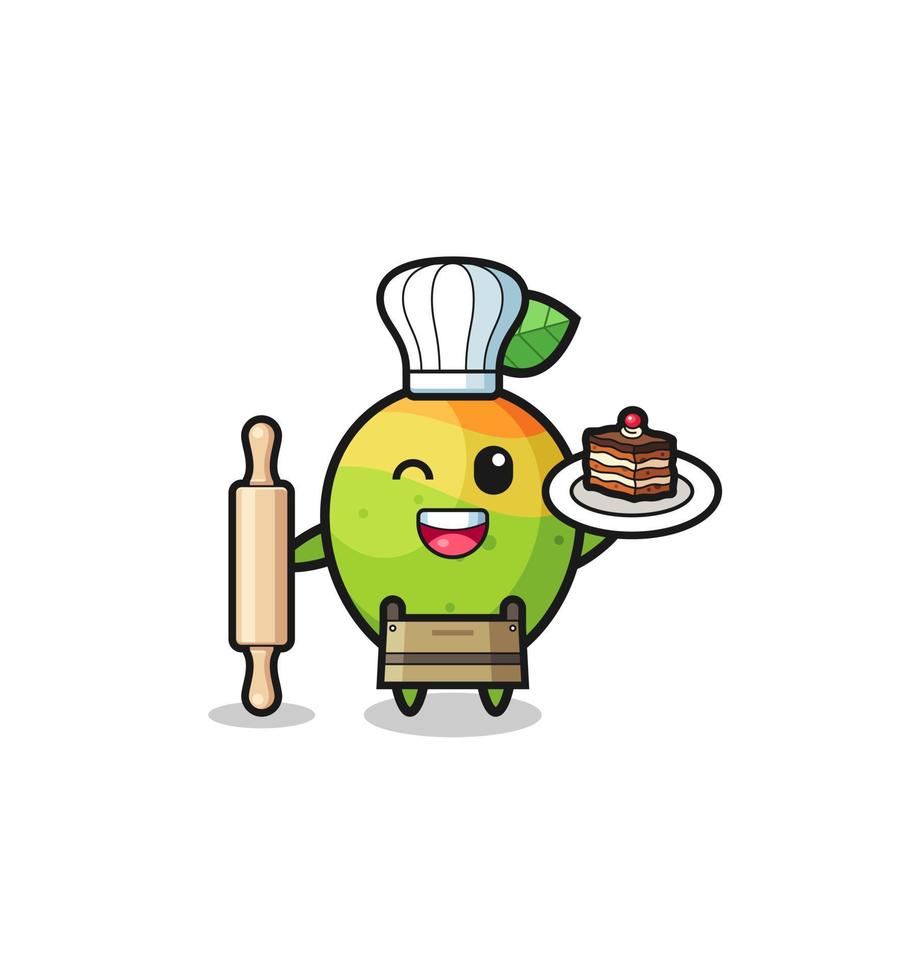 mango as pastry chef mascot hold rolling pin vector