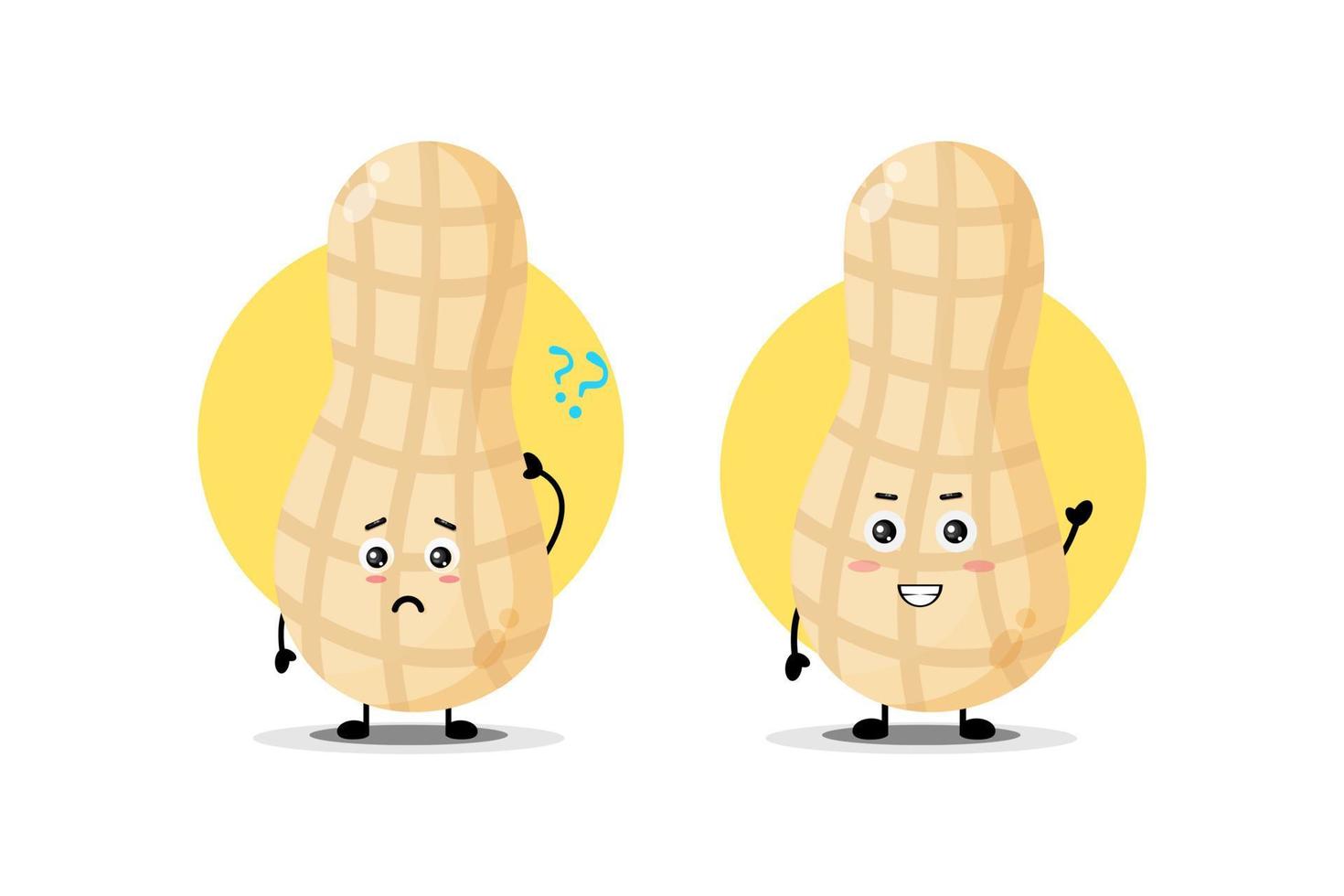 Cute peanut character with confused and happy expression vector