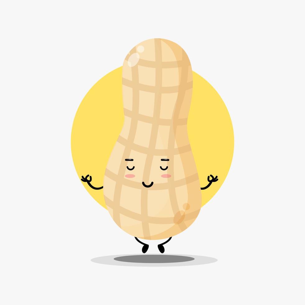 Cute peanut character meditating in yoga pose vector