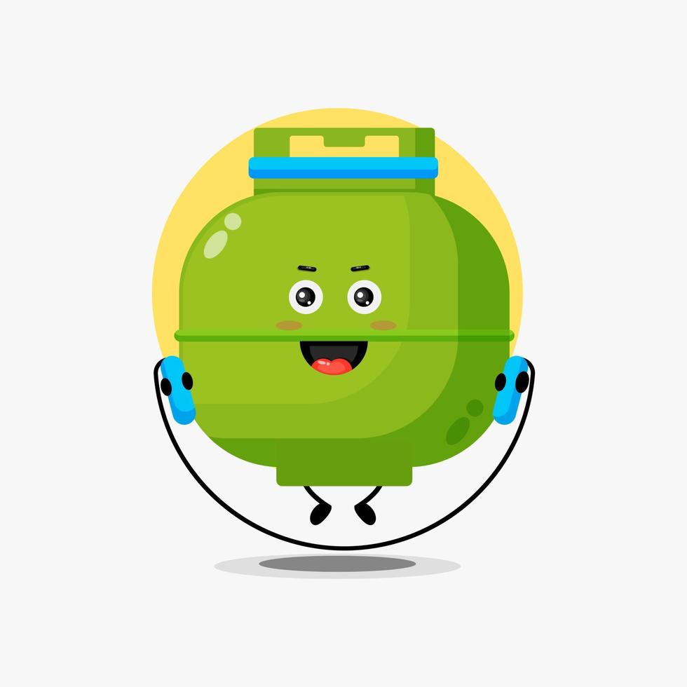 Cute lpg cylinder character make gym by jumping rope vector