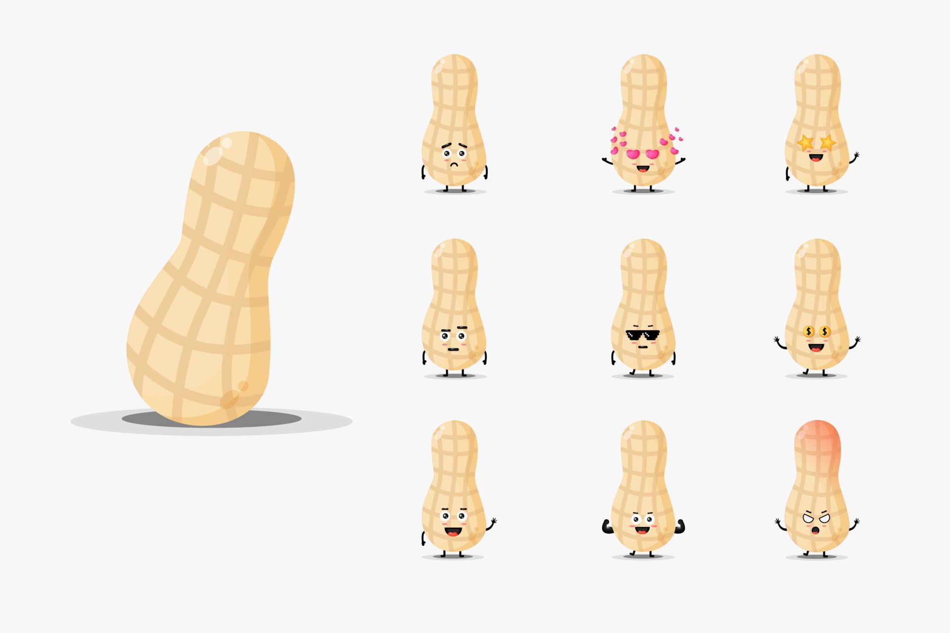 Cute peanut character design set 5048401 Vector Art at Vecteezy