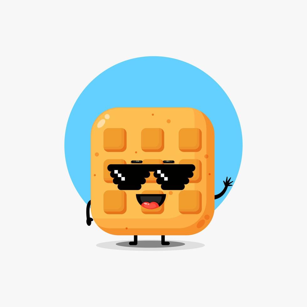 Cute waffle character wearing pixel glasses vector