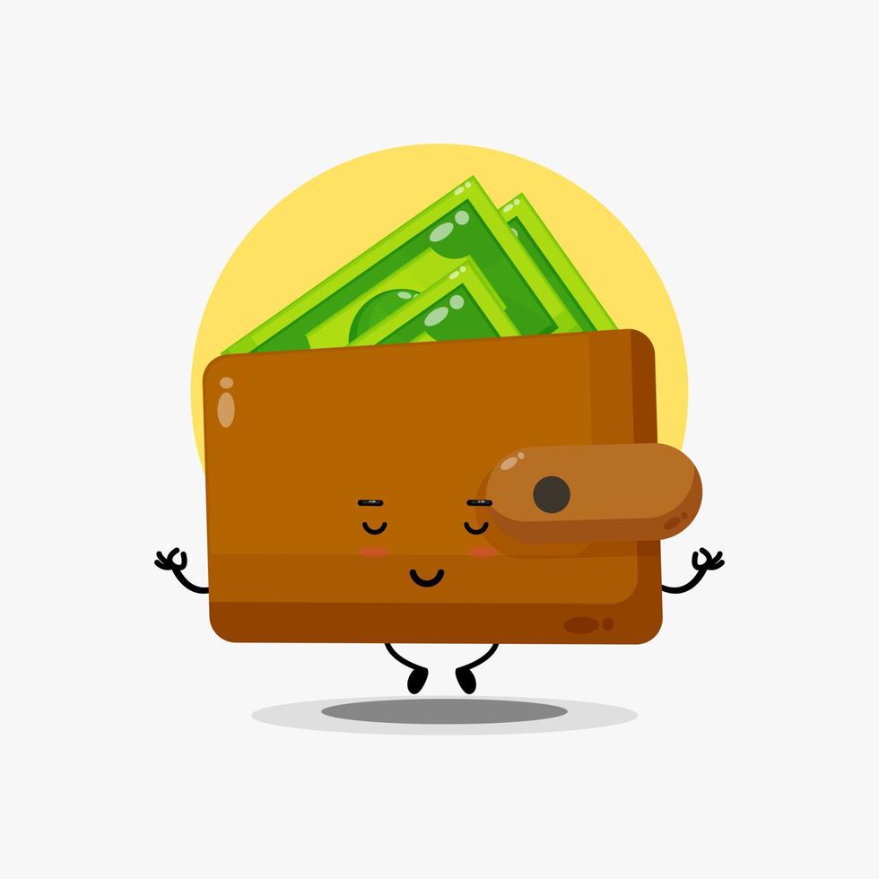 Cute wallet character meditating in yoga pose vector