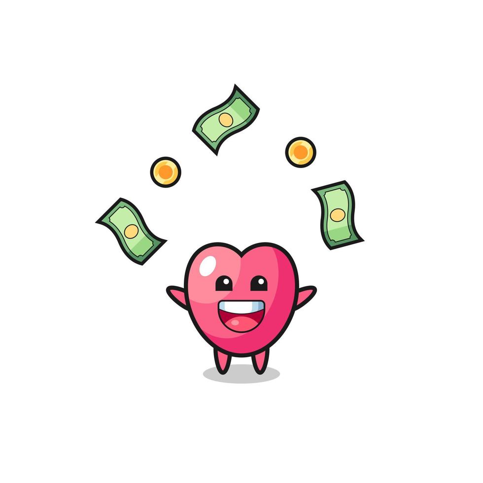 Ilustración del símbolo del corazón atrapando dinero cayendo del cielo vector