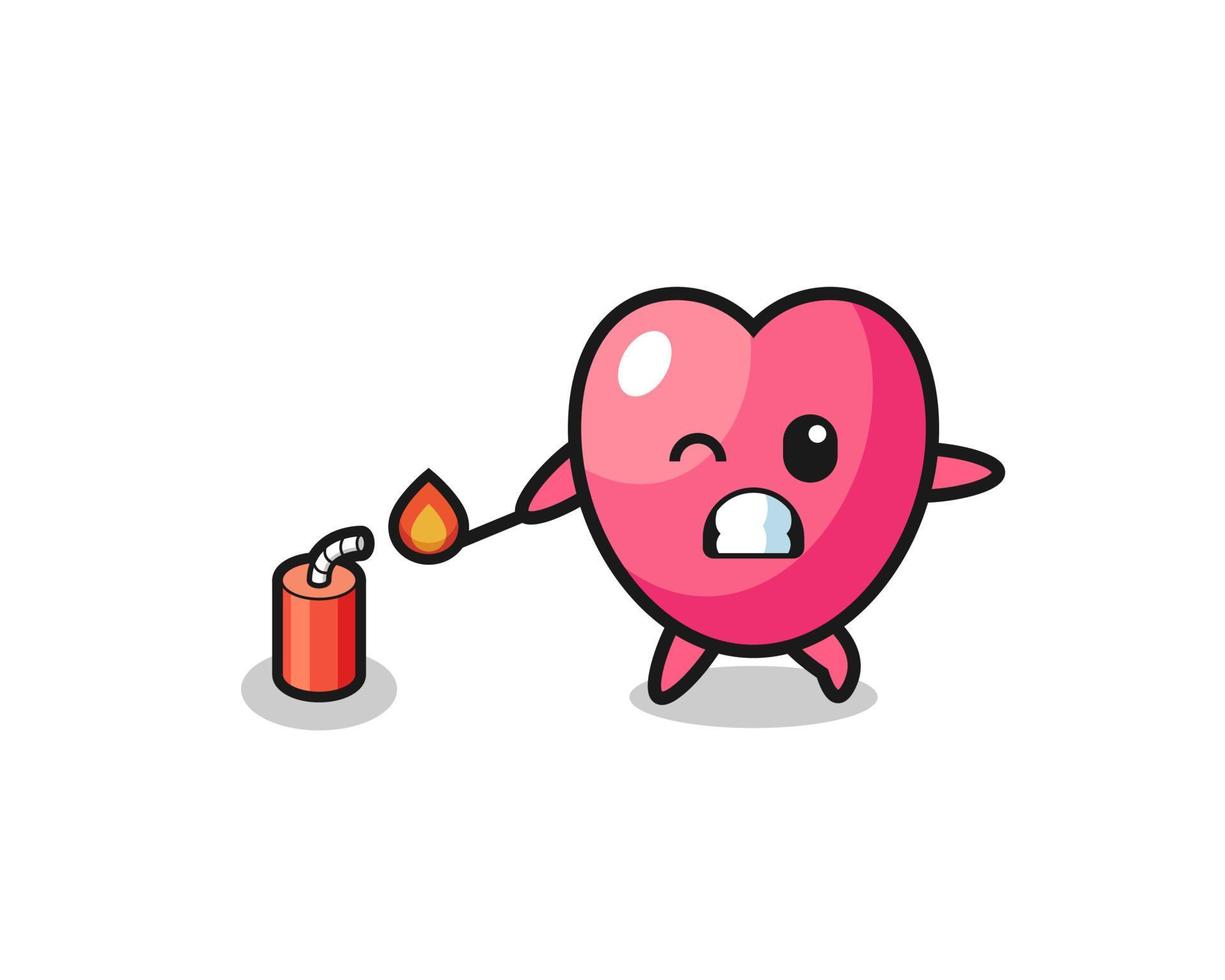 heart symbol mascot illustration playing firecracker vector