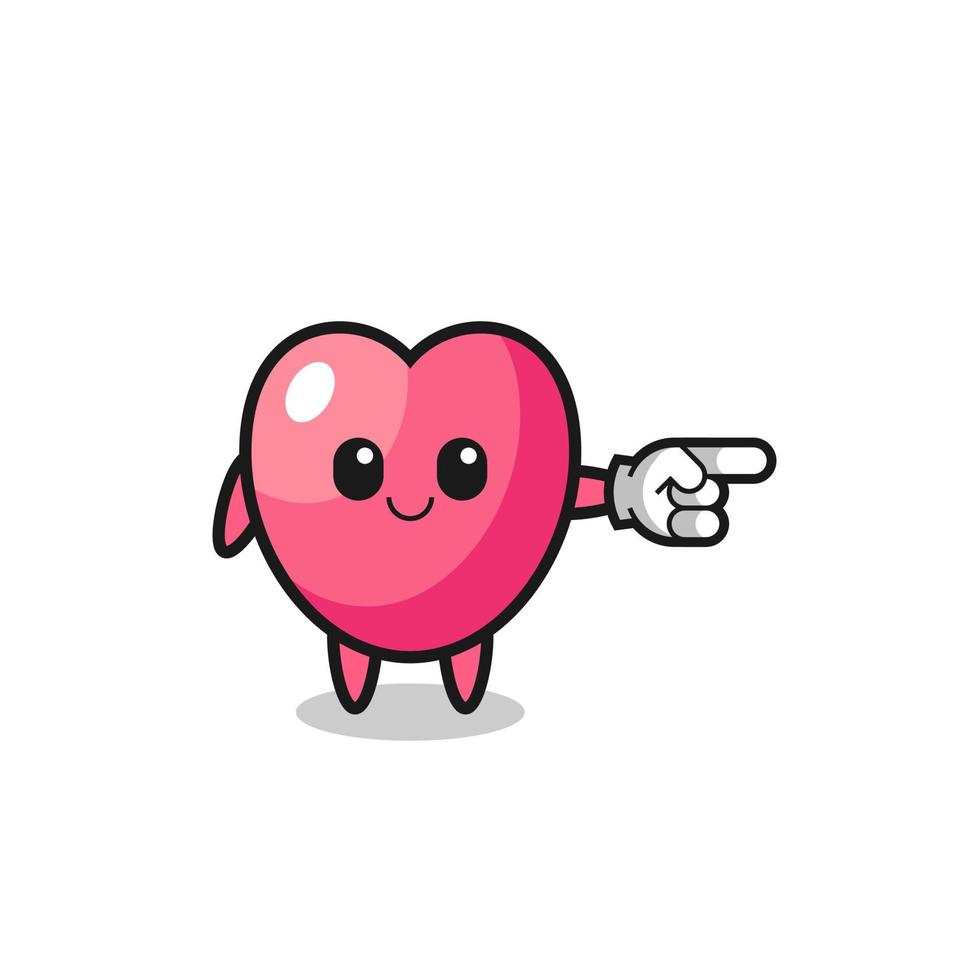 heart symbol mascot with pointing right gesture vector