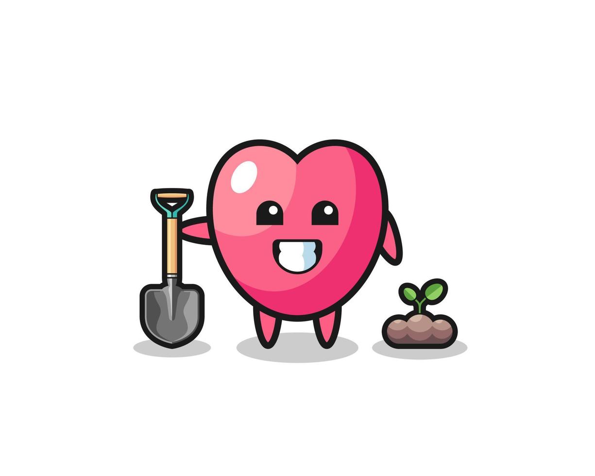 cute heart symbol cartoon is planting a tree seed vector