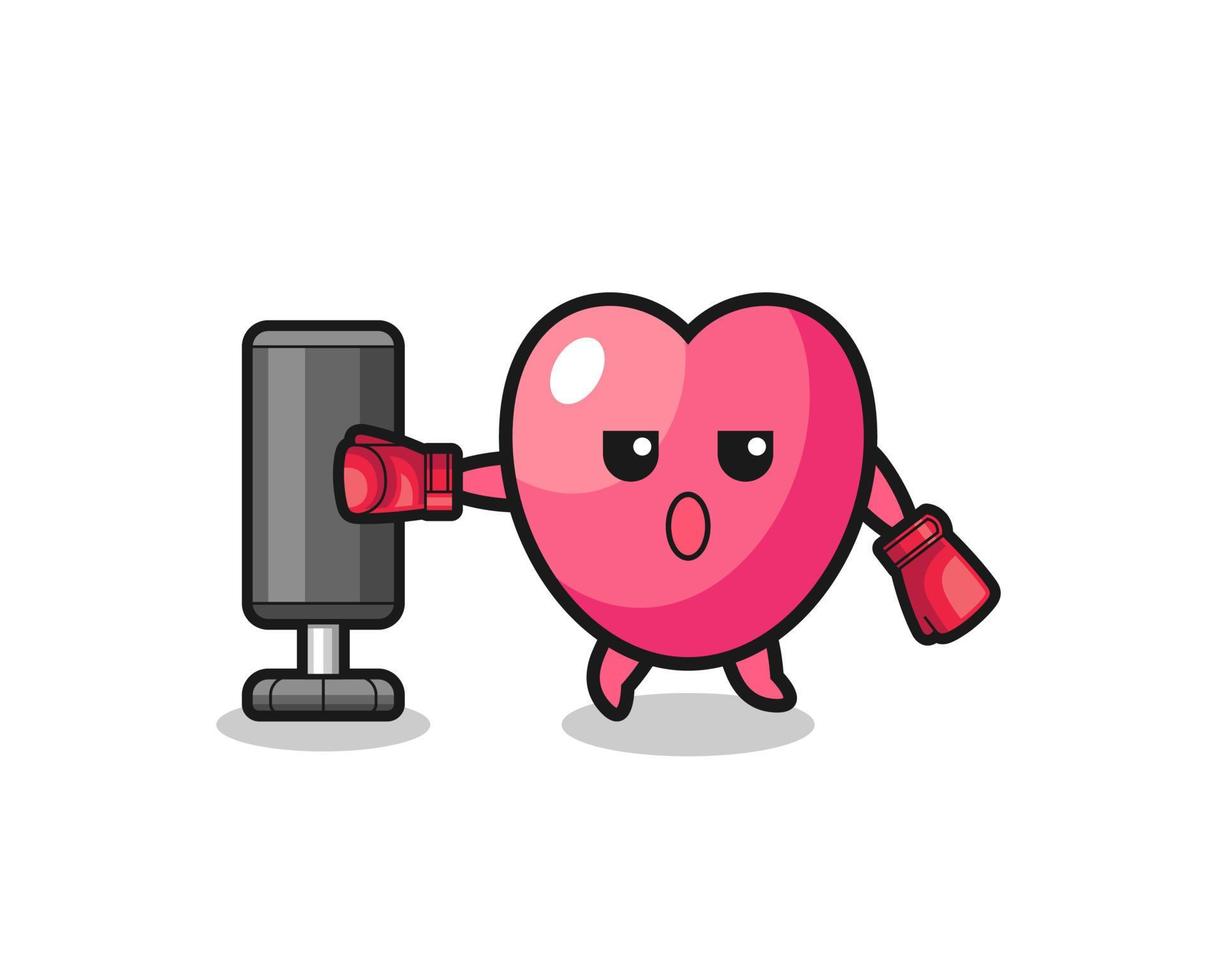 heart symbol boxer cartoon doing training with punching bag vector