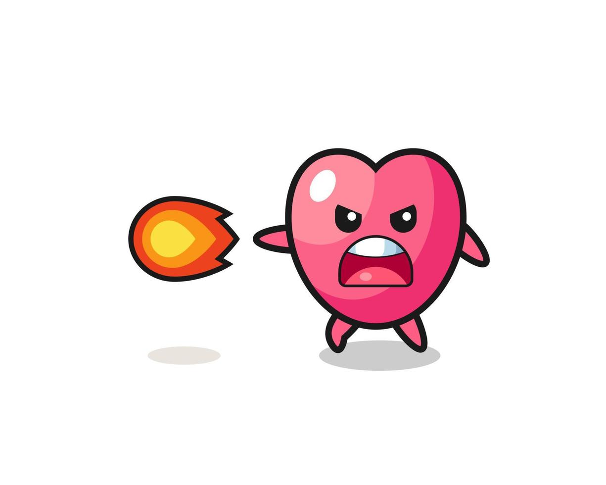 cute heart symbol mascot is shooting fire power vector