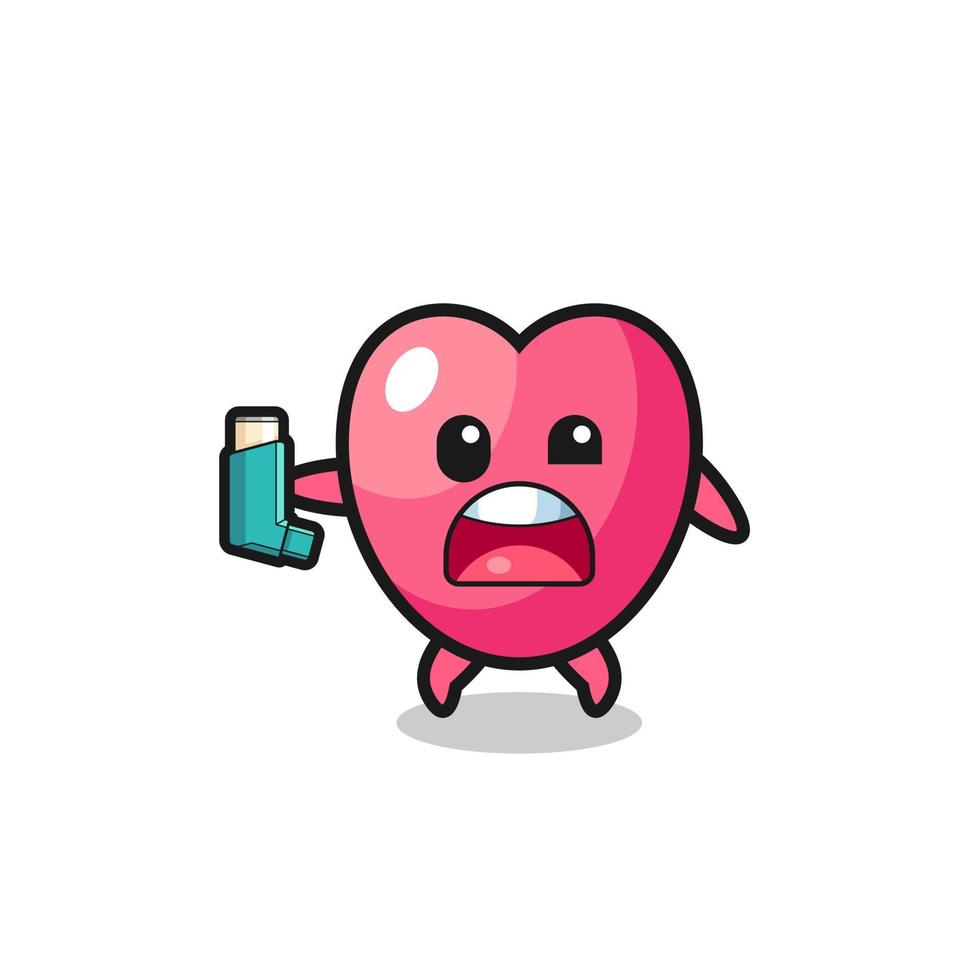 heart symbol mascot having asthma while holding the inhaler vector