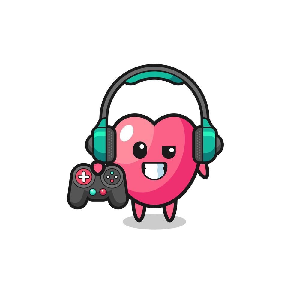 heart symbol gamer mascot holding a game controller vector