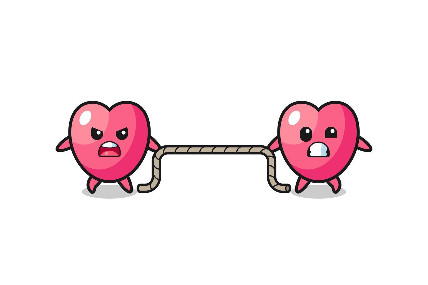 cute heart symbol character is playing tug of war game vector