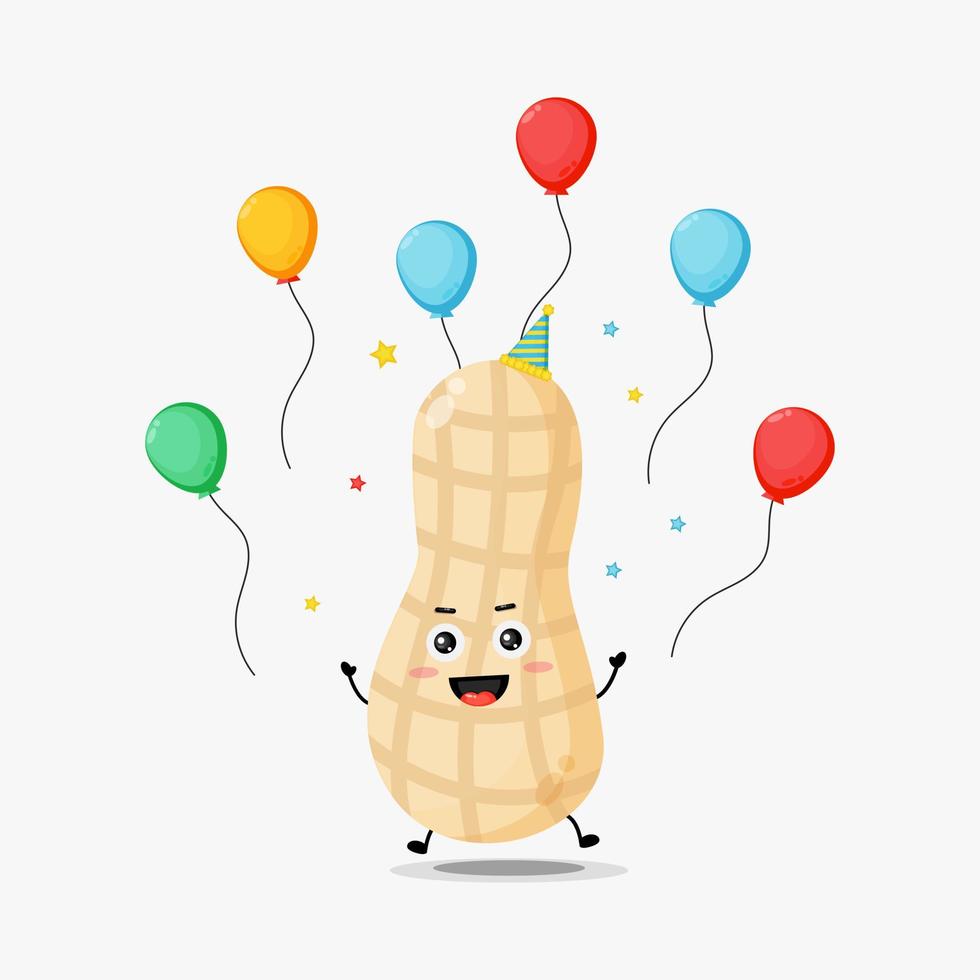 lindo personaje de maní celebrando cumpleaños vector