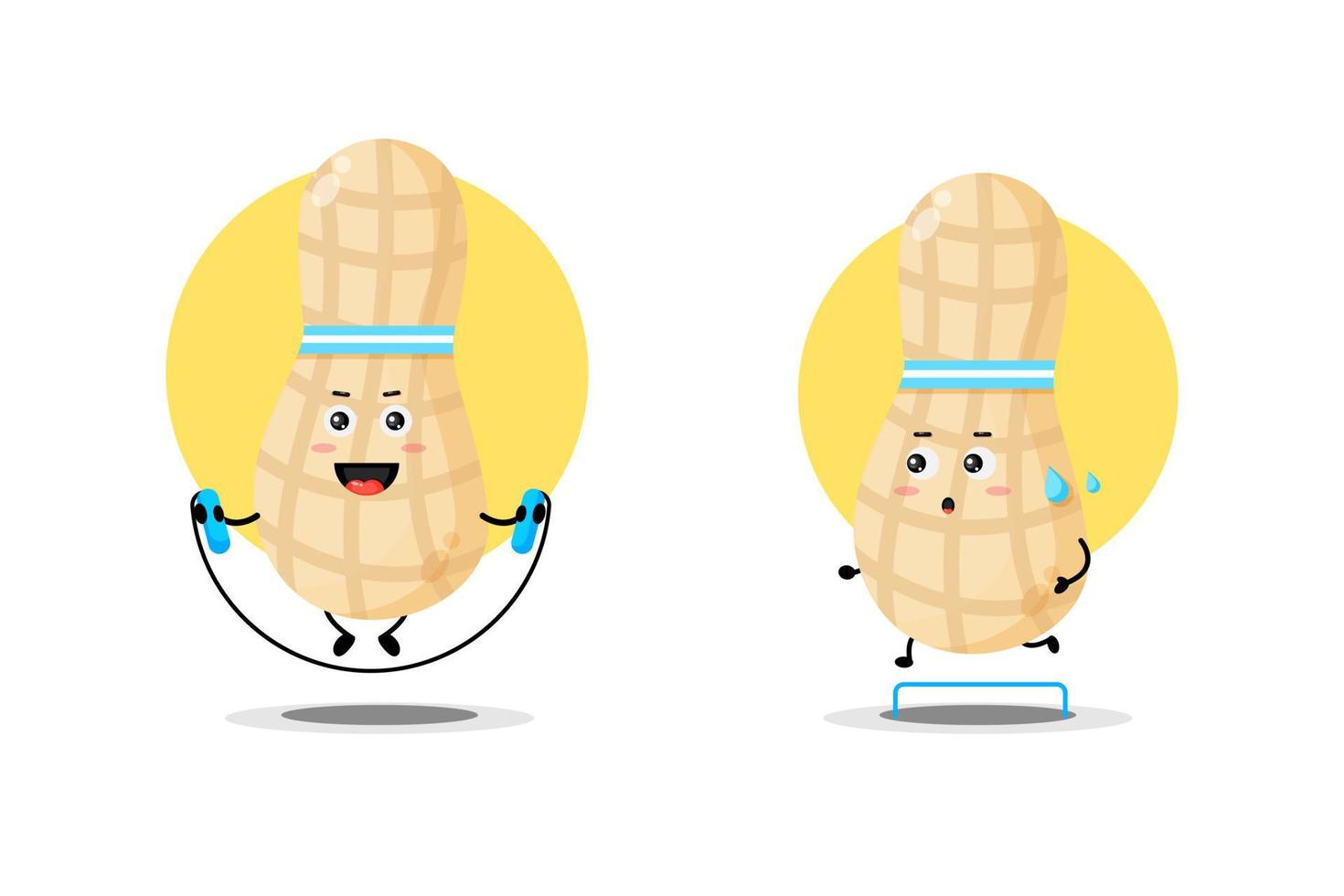 Cute peanut character exercising vector