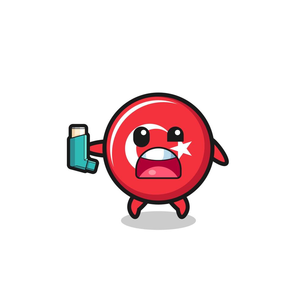 turkey flag mascot having asthma while holding the inhaler vector