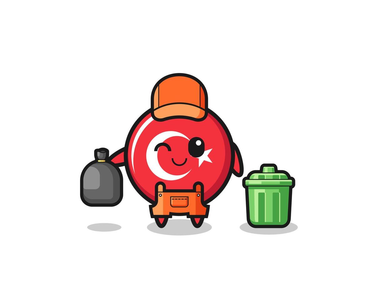 the mascot of cute turkey flag as garbage collector vector