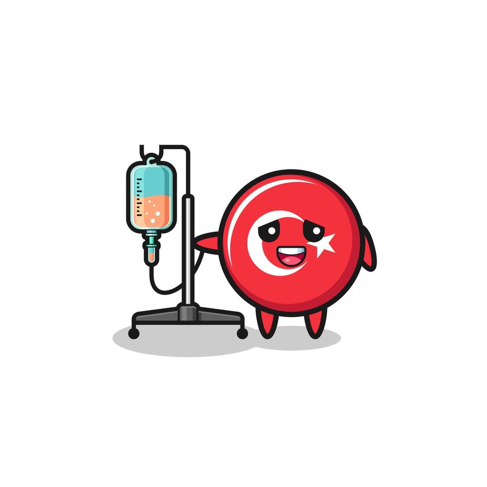 cute turkey flag character standing with infusion pole vector