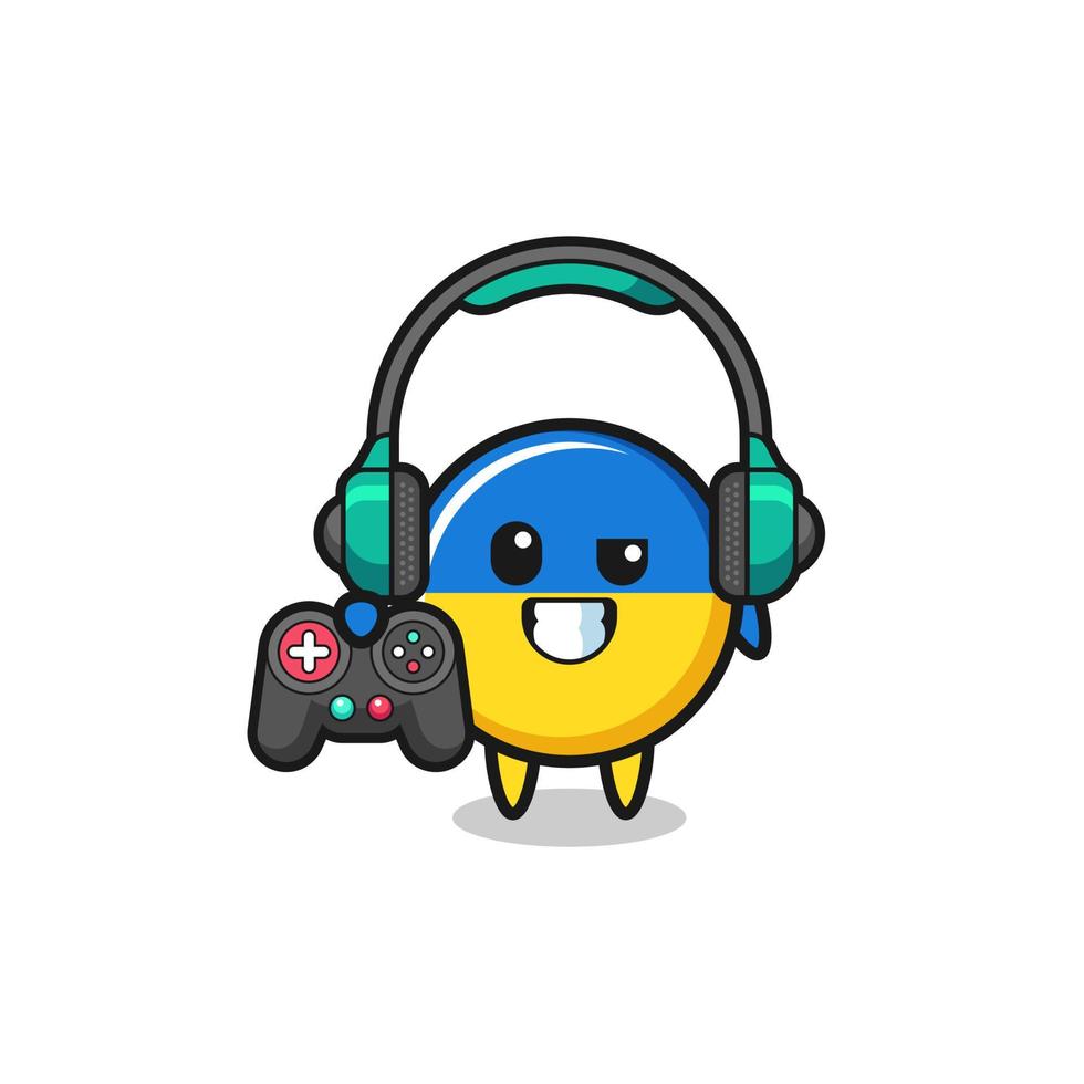 ukraine flag gamer mascot holding a game controller vector
