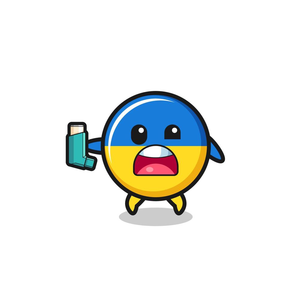 ukraine flag mascot having asthma while holding the inhaler vector