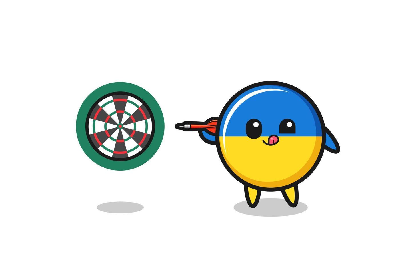 cute ukraine flag is playing dart vector